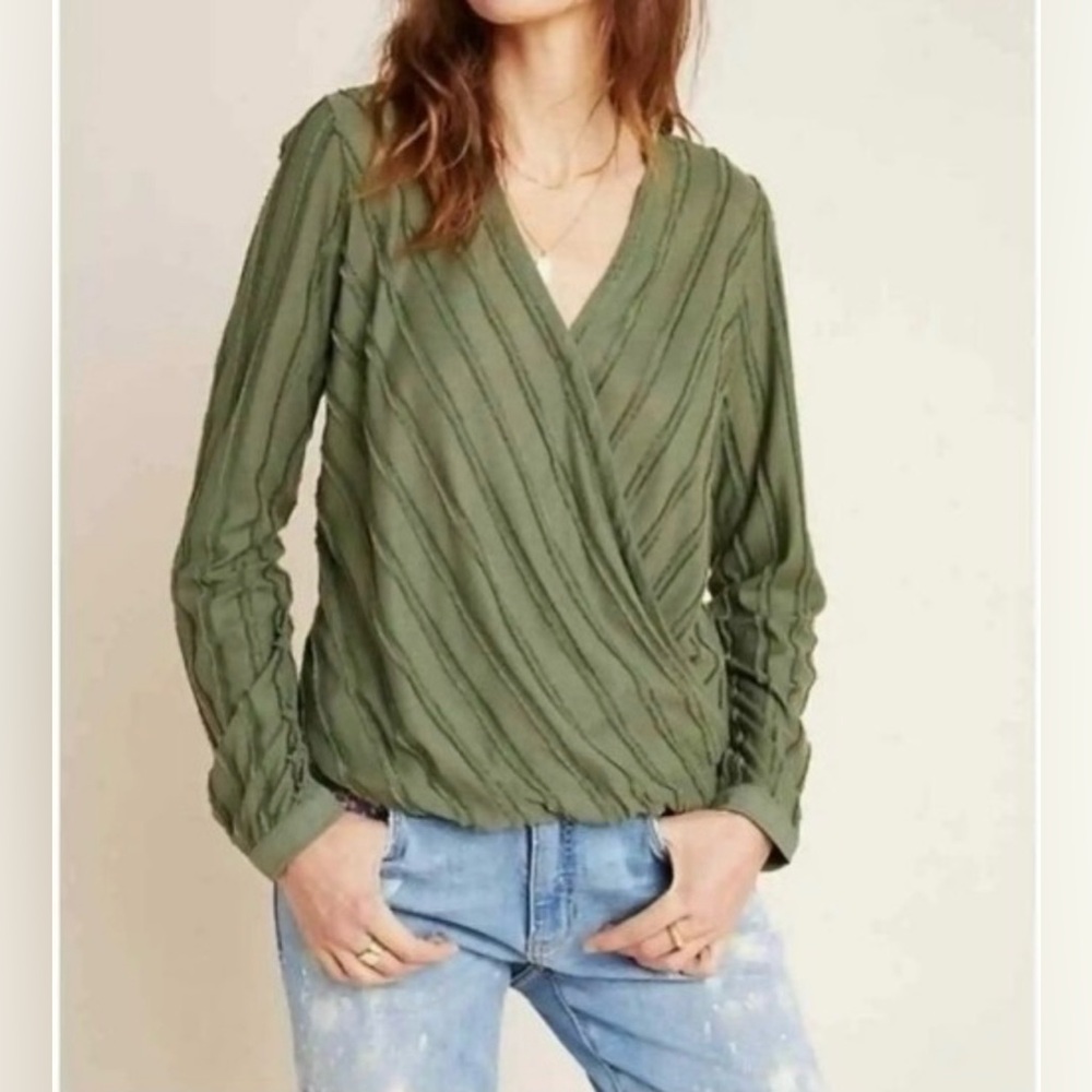Maeve by Anthropologie Olive Green Textured Wrap Blouse Women’s Medium